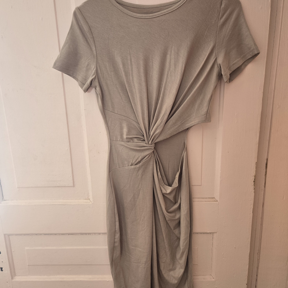 SHEIN Knot-Front Short Sleeve Midi Dress - Taupe